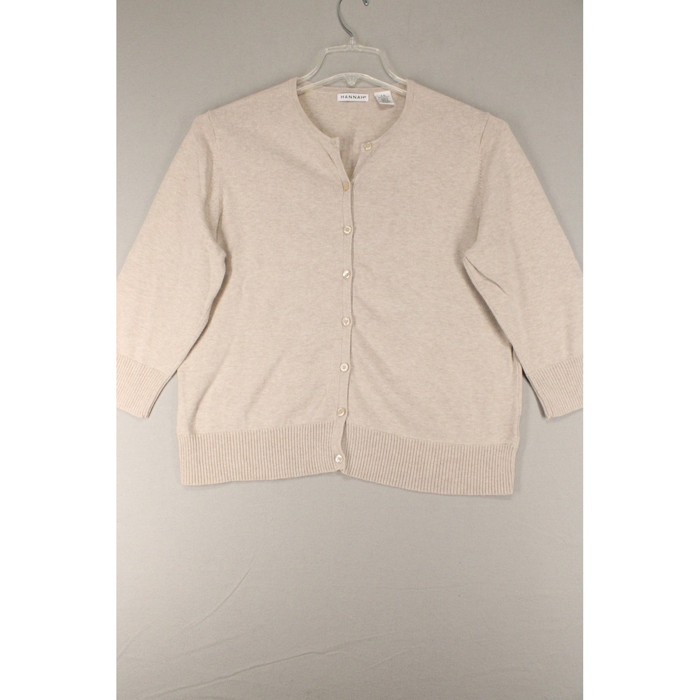 Hannah Cardigan Sweater Womens Large Pink Cotton 3/4 Sleeve Preppy Minimalist